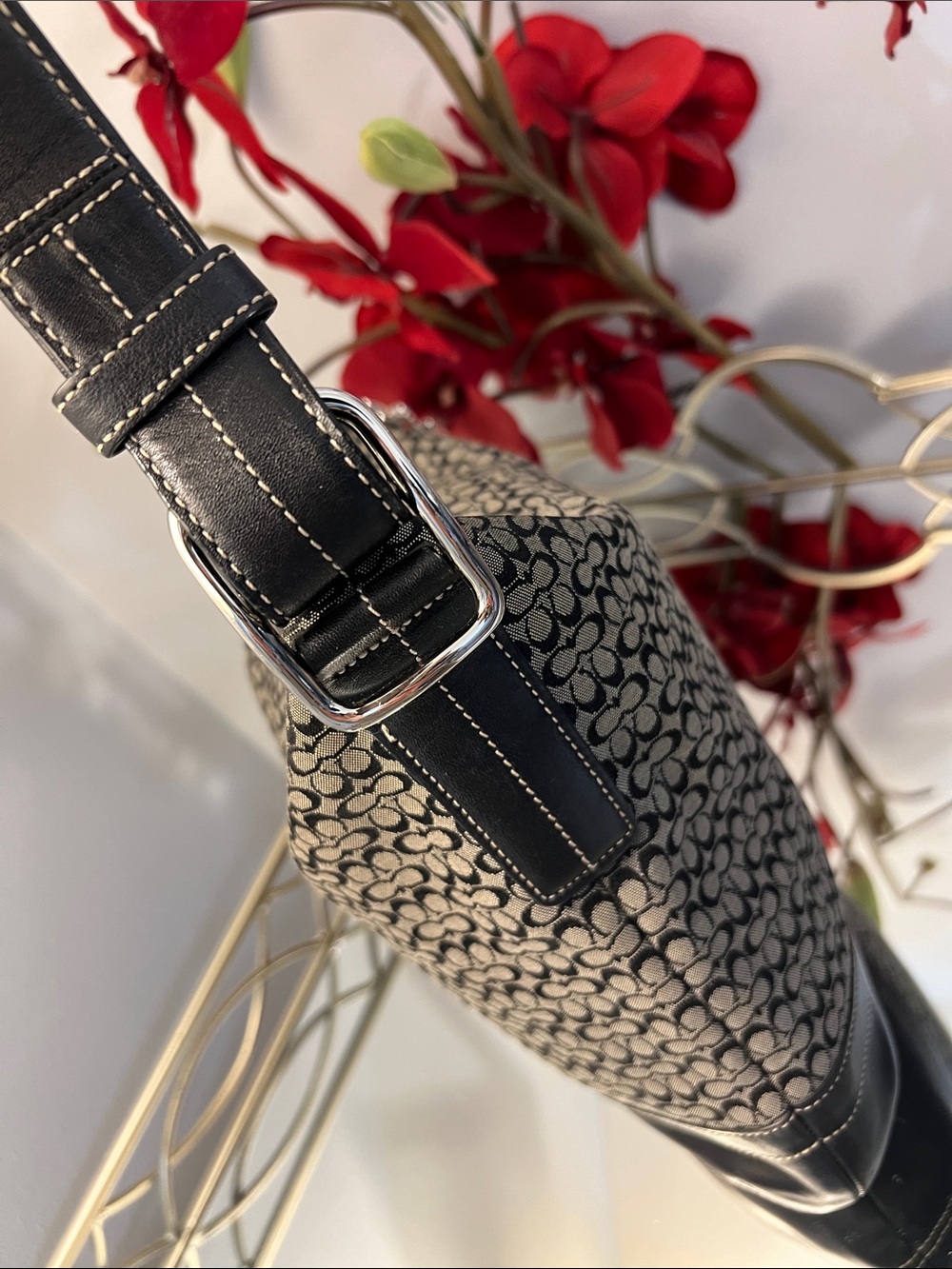 Coach Signature Jacquard Shoulder Bag in Black and Cream - Picture 5 of 15